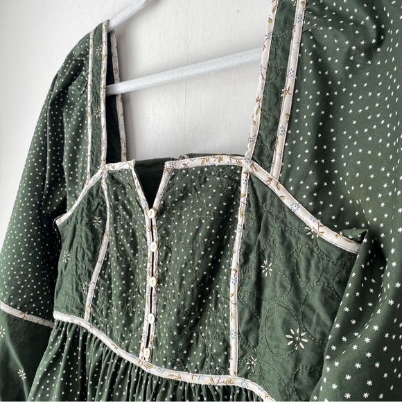 Madewell Floral Mix Square Neck Mini Dress Dark Forest Green 2 - Picture 6 of 13